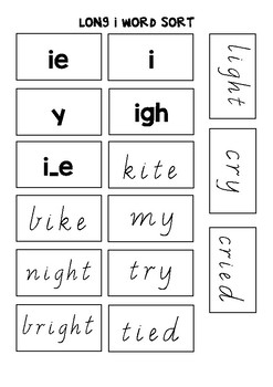 Word Sort Long i sound by Miss Hunt's Classroom | TpT