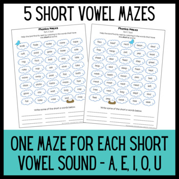 worksheets with vowels phonics and Mazes: Phonics  Vowels Sort Word Short  Long TpT