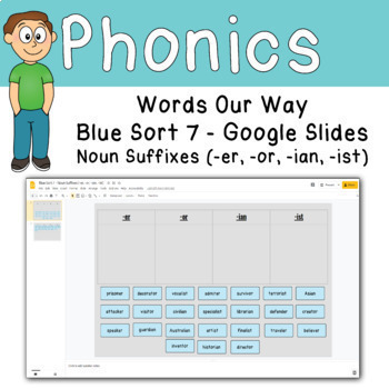 Preview of Word Sort Noun Suffixes (-er -or -ian -ist) Google Slides and Forms