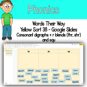 Preview of Word Sort - consonant digraphs + r blends (thr, shr) and squ Google Slides