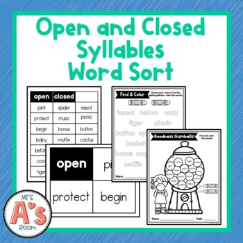 Word Sort for Open and Closed Syllables by Mrs A's Room | TpT