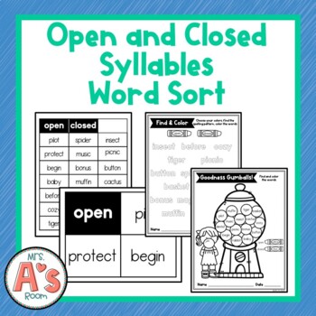 Preview of Word Sort for Open and Closed Syllables with Printables