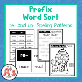 Preview of Word Sort for Prefixes re- & un- with Printables