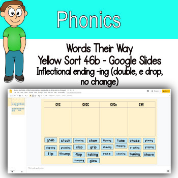 Preview of Word Sort inflectional ending -ing (double, e drop, no change) Google Slides