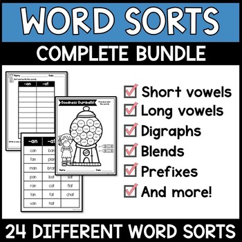 Word Sorts Bundle Including Short & Long Vowels, Digraphs, Blends ...