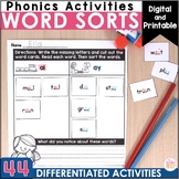 Phonics Word Sorts - DIFFERENTIATED Printable & Digital - 