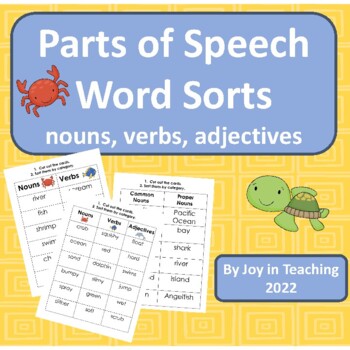 Preview of Nouns, Verbs, Adjectives Parts of Speech Word Sorts - 1st, 2nd Grade Ocean Theme