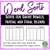 Word Sorts for Short Vowels, Initial & Final Blends, and O