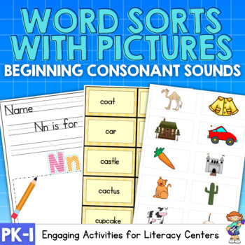 Preview of Word Sorts with Pictures-Beginning Consonant Letter Sounds Literacy Activities