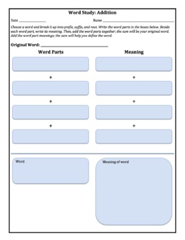 Preview of Word Study Addition: Prefix, Suffix, Root