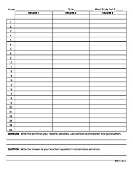 Word Study Assessment Sheets with Headers (Words Their Way) Spelling Tests