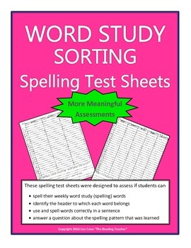 Preview of Word Study Assessment Sheets with Headers (Words Their Way) Spelling Tests