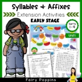 Word Study Games & Worksheets - Syllables and Affixes (Unit 1)