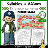 Word Study Games & Worksheets - Syllables and Affixes (Unit 6)