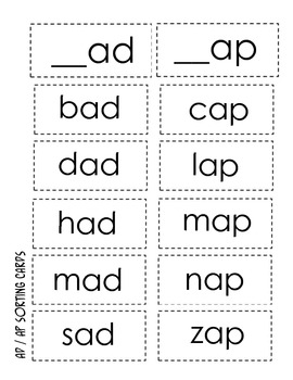 Word Study Packet -ad / -ap sort by Shannon Kontalonis | TpT