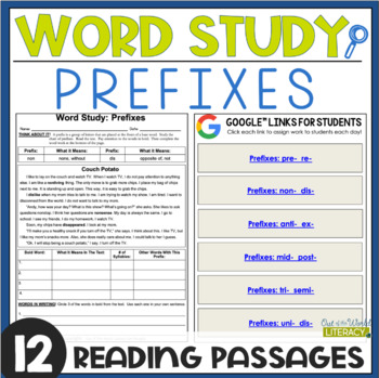 Preview of Word Study Passages - Prefixes - Digital & Print