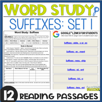Preview of Word Study Passages - Suffixes Set 1 - Digital & Print