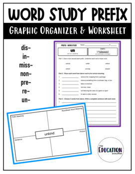 Preview of Word Study Prefix Graphic Organizer and Worksheet