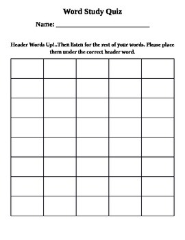 Preview of Word Study Quiz Template