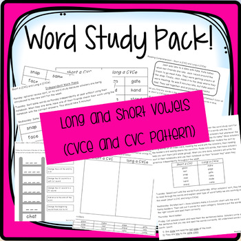 Preview of Word Study: Short CVC and Long CVCe Vowel Patterns
