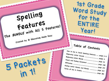 Preview of 1st Grade Word Study Spelling Features: The BUNDLE