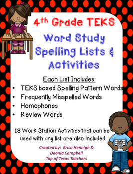Word Study Spelling Lists & Activities 4th Grade TEKS by Top of Texas