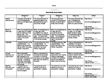 Preview of Word Study Story Rubric