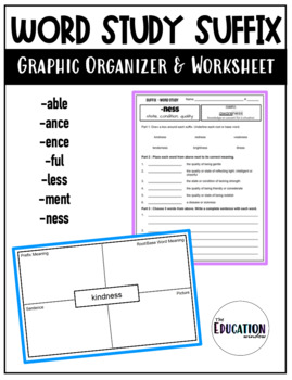 Preview of Word Study Suffix Graphic Organizer and Worksheet