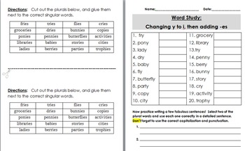 Preview of Word Study:  Suffix Sort (words that end with y)