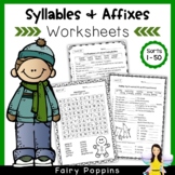 Word Study Worksheets - Syllables & Affixes (No Prep)