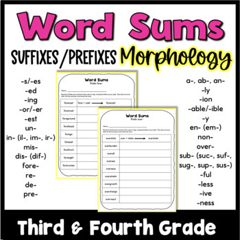 Preview of Word Sums Morphology Worksheets Prefixes and Suffixes