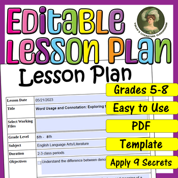 Preview of Word Usage : Editable Lesson Plan for Middle School