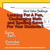 Sorina Fant's Fantastic Curriculum - Word Value Challenge 