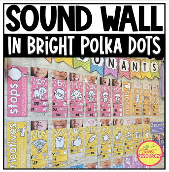 Preview of Sound Wall with Consonants & Vowel Valley in Polka Dots + Editable Options!