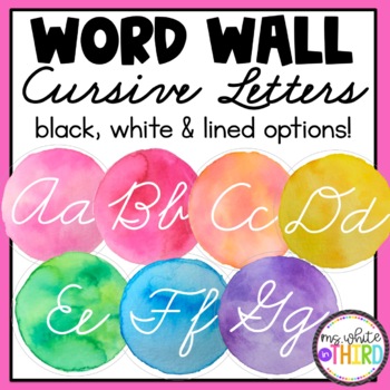 Preview of Word Wall Alphabet Letters | CURSIVE | Watercolor Classroom Decor