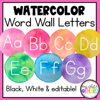 Preview of Word Wall Alphabet Letters | Editable | Watercolor Dots Classroom Decor
