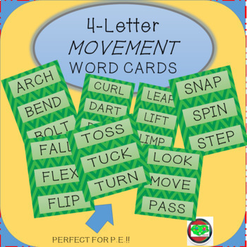 Preview of Word Wall Cards: 57 Printable Cards Using 4-Letter Movement Vocabulary