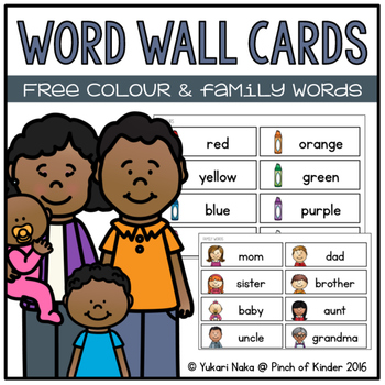Preview of Word Wall Cards: Free Colour & Family Words