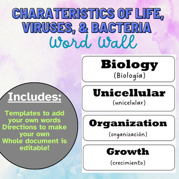 Preview of Word Wall: Characteristics of Life