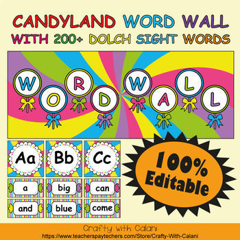 Preview of Word Wall Classroom Decoration in Candy Land Theme - 100% Editable