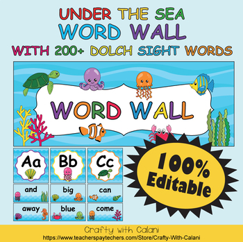 Preview of Word Wall Classroom Decoration in Under The Sea Theme - 100% Editable