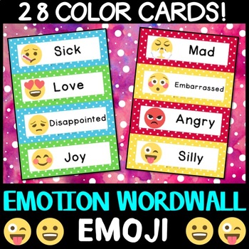 Preview of Word Wall: Emoji Feelings Emotions 28 color cards