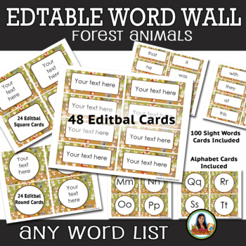 Preview of Word Wall Forest Animals Themed Class Decor, Word Cards