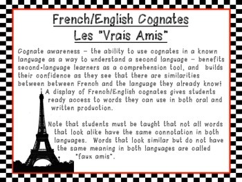 Word Wall French English Cognates Vrais Amis By Squirrelgirl Tpt