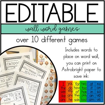 Preview of Editable Word Wall Games for Sight Words