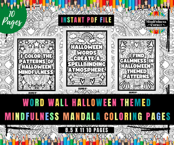 Preview of Word Wall Halloween Themed Mindfulness Patterns Coloring Pages