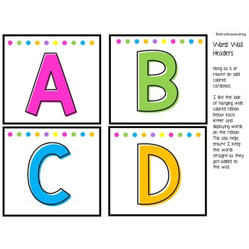 Word Wall Headers: Black and White Brights