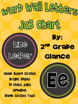 Preview of Word Wall Headers & Job Charts Chalk Circle/Brights Design
