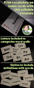 Word Wall Index Card Template by TeachVenture | Teachers ...