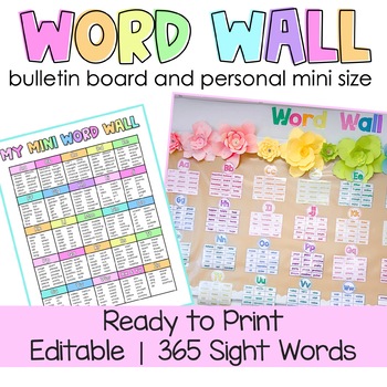 Preview of Word Wall Bulletin Board Kit | Sight Words | Personal Mini Word Wall | Editable